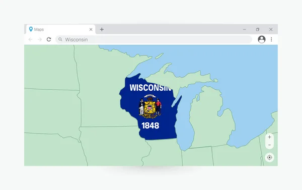 Ventana Del Navegador Con Mapa Wisconsin Buscando Wisconsin Internet — Vector de stock