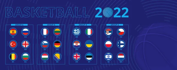 Banderas Del Torneo Europeo Baloncesto Clasificación Clasificadas Por Grupos Juego — Vector de stock
