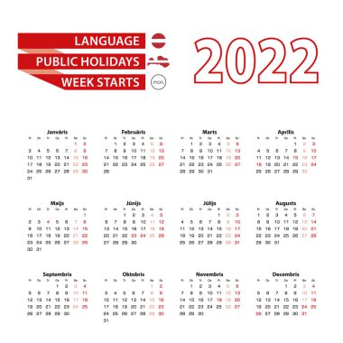 2022 yılında Letonya 'da resmi bayramlarla 2022 takvimi.