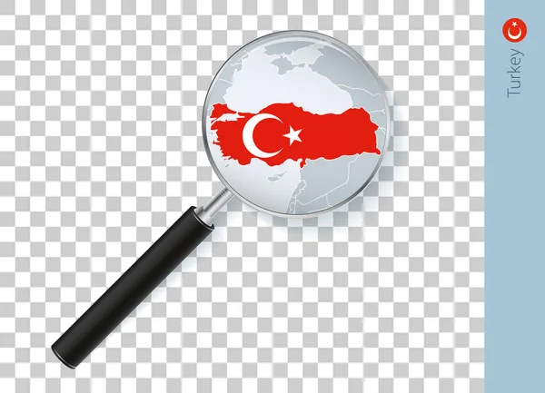 Türkei Karte Mit Flagge Lupe Auf Transparentem Hintergrund — Stockvektor