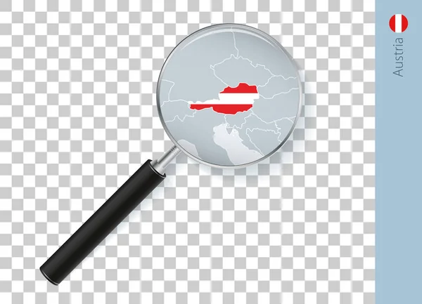 Österreich Karte Mit Fahne Lupe Auf Transparentem Hintergrund — Stockvektor