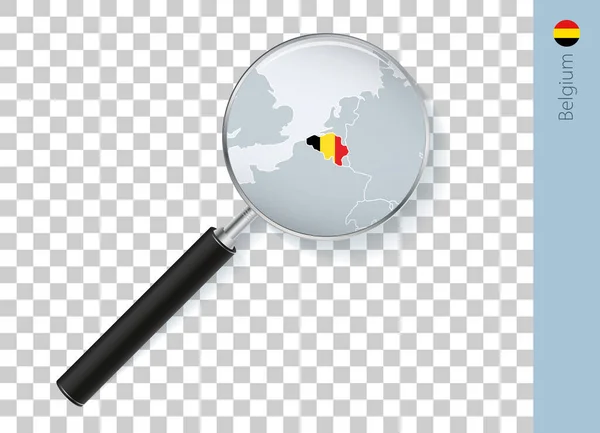 Carte Belgique Avec Drapeau Loupe Sur Fond Transparent — Image vectorielle