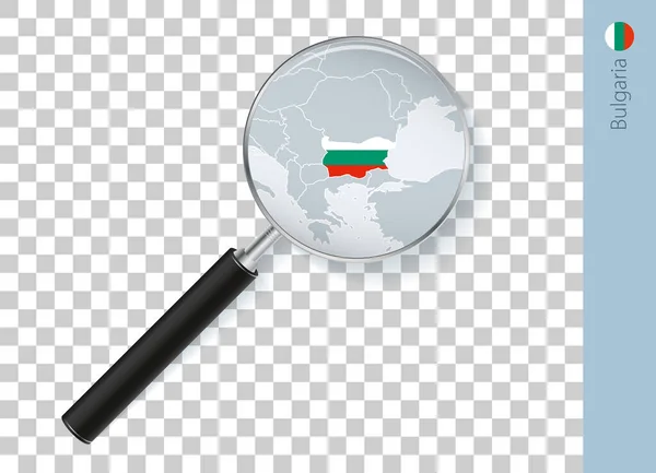 Bulgarie Carte Avec Drapeau Loupe Sur Fond Transparent — Image vectorielle