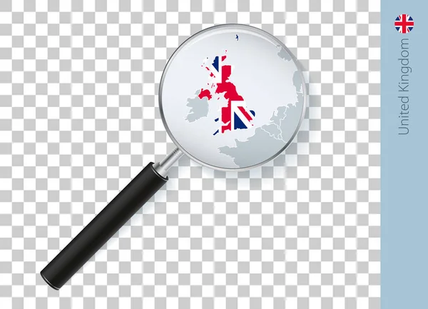 Landkarte Großbritannien Mit Flagge Lupe Auf Transparentem Hintergrund — Stockvektor