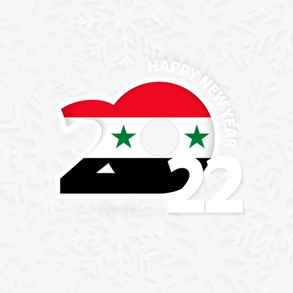 Feliz Año Nuevo 2022 Para Siria Sobre Fondo Copo Nieve — Vector de stock