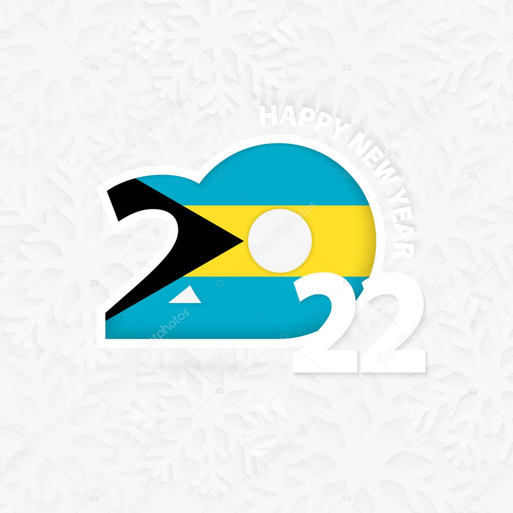 Happy New Year 2022 for The Bahamas on snowflake background.
