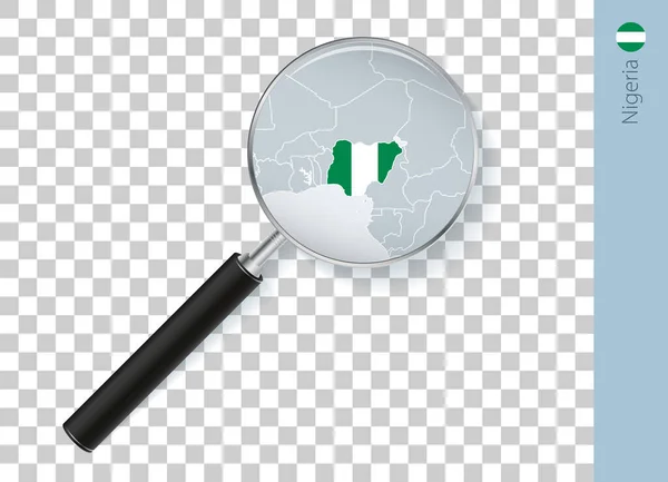Mapa Nigeria Con Bandera Lupa Sobre Fondo Transparente — Vector de stock