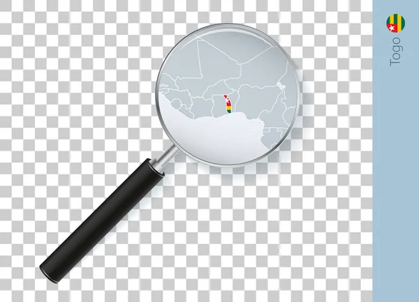 Mapa Togo Con Bandera Lupa Sobre Fondo Transparente — Archivo Imágenes Vectoriales