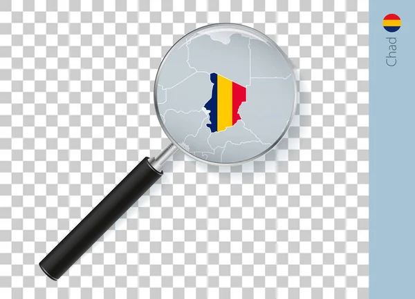 Tchad Carte Avec Drapeau Loupe Sur Fond Transparent — Image vectorielle