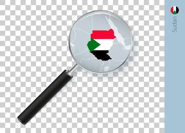 Mapa Sudán Con Bandera Lupa Sobre Fondo Transparente — Vector de stock