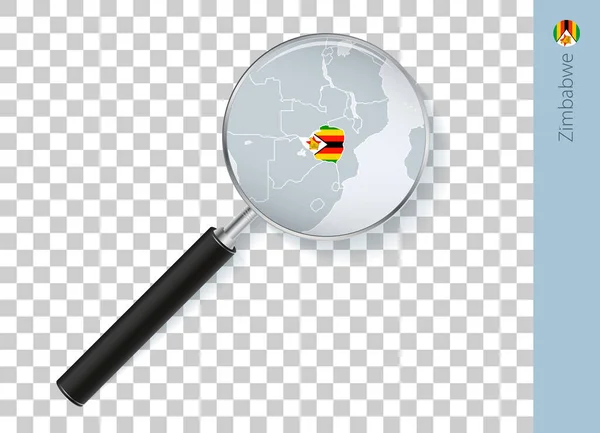 Zimbabwe Map Flag Magnifying Glass Transparent Background — Stock Vector