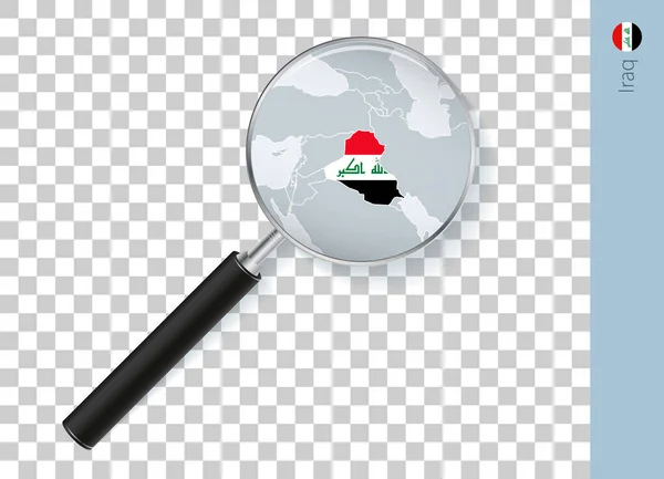 Irak Landkarte Mit Flagge Lupe Auf Transparentem Hintergrund — Stockvektor