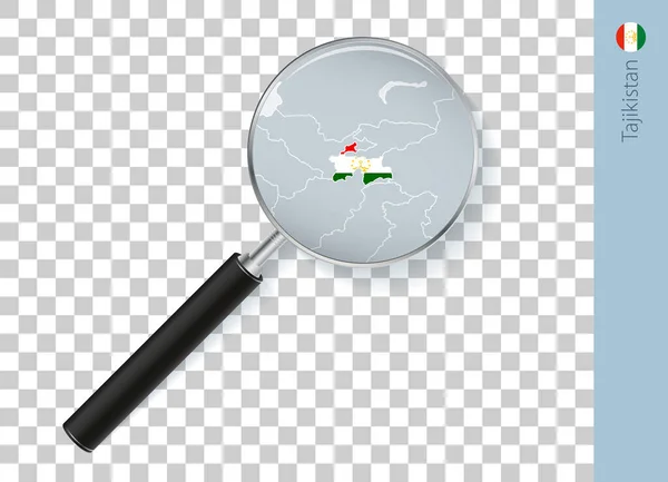 Peta Tajikistan Dengan Bendera Dalam Kaca Pembesar Pada Latar Belakang - Stok Vektor