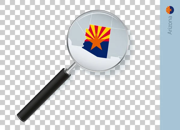 Mapa Arizona Con Bandera Lupa Sobre Fondo Transparente — Vector de stock
