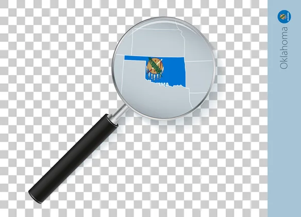 Oklahoma Mapa Com Bandeira Lupa Sobre Fundo Transparente — Vetor de Stock