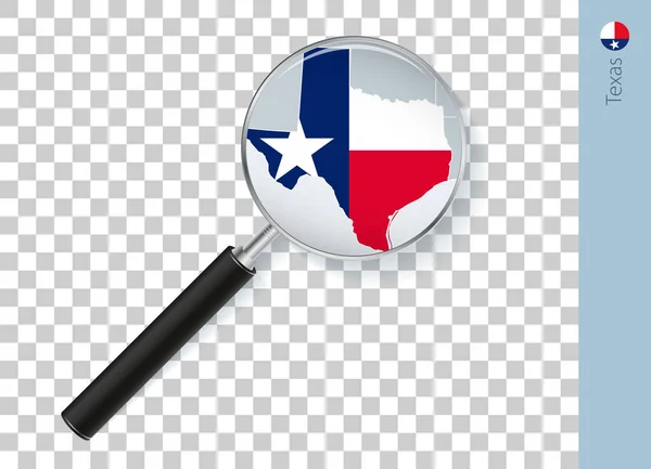 Mapa Texas Con Bandera Lupa Sobre Fondo Transparente — Vector de stock