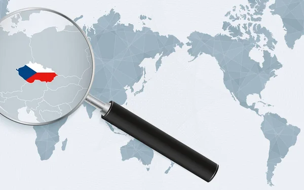 Asia Centered World Map Magnified Glass Czech Republic Focus Map — Vettoriale Stock