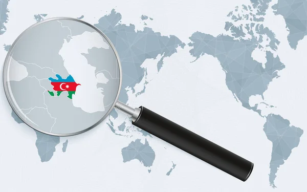Asia Centered World Map Magnified Glass Azerbaijan Focus Map Azerbaijan — Vettoriale Stock