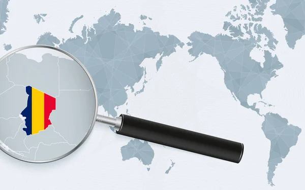 Asia Centered World Map Magnified Glass Chad Focus Map Chad — стоковий вектор