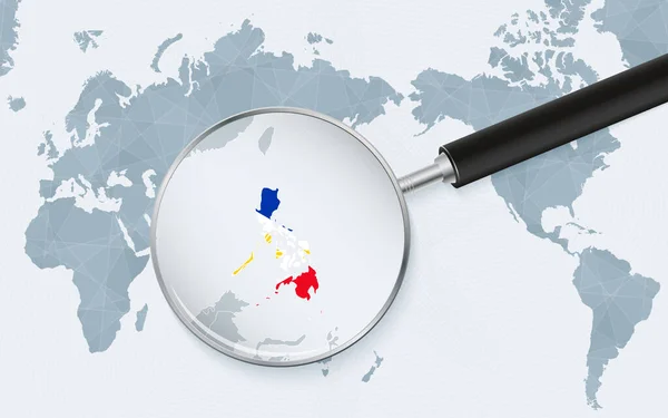 Asia Centered World Map Magnified Glass Philippines Focus Map Philippines — стоковый вектор