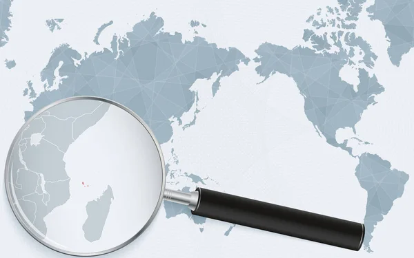 Asia Centered World Map Magnified Glass Comoros Focus Map Comoros — Stock vektor