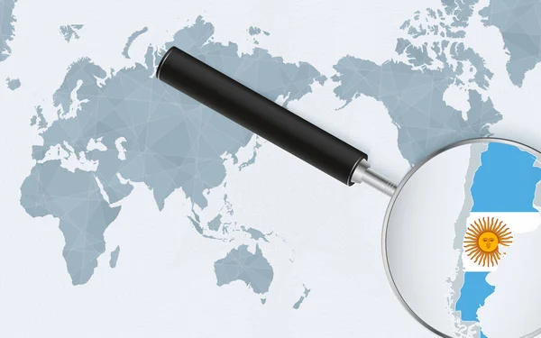 Asia Centered World Map Magnified Glass Argentina Focus Map Argentina — Stockvector