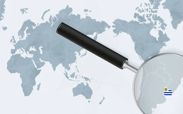 Asia Centered World Map Magnified Glass Uruguay Focus Map Uruguay — Stock vektor