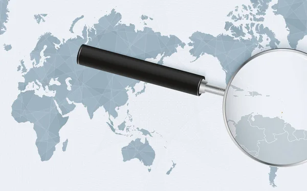 Asia Centered World Map Magnified Glass Grenada Focus Map Grenada — Stock vektor