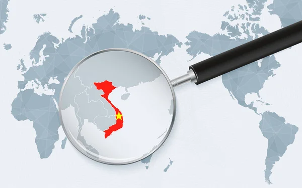 Asia Centered World Map Magnified Glass Vietnam Focus Map Vietnam — Vettoriale Stock