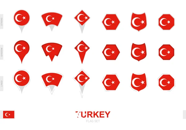 Collection Turkey Flag Different Shapes Three Different Effects — Stock Vector