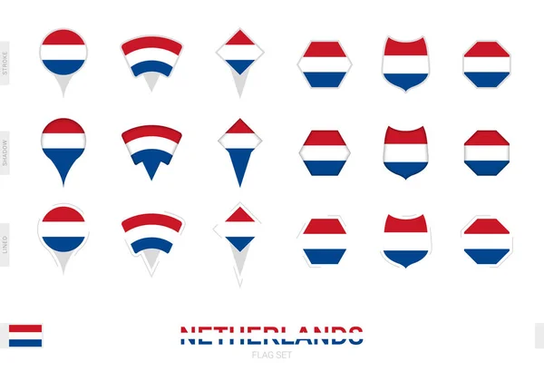 Collezione Della Bandiera Olandese Diverse Forme Con Tre Effetti Diversi — Vettoriale Stock