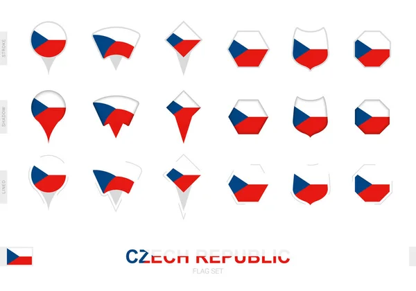 Collezione Della Bandiera Della Repubblica Ceca Diverse Forme Con Tre — Vettoriale Stock