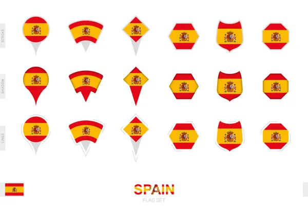 Collection Spain Flag Different Shapes Three Different Effects — Stock Vector