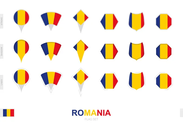 Colección Bandera Rumanía Diferentes Formas Con Tres Efectos Diferentes — Archivo Imágenes Vectoriales
