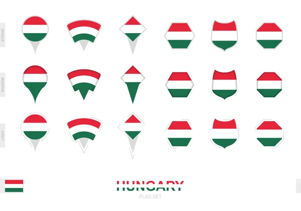 Colección Bandera Hungría Diferentes Formas Con Tres Efectos Diferentes — Archivo Imágenes Vectoriales
