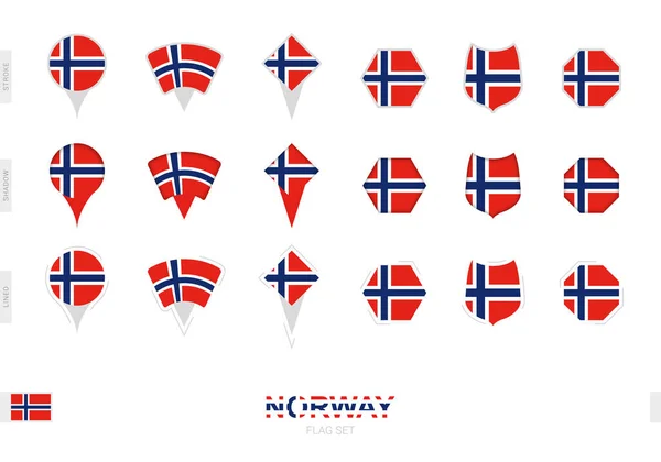 Collection Drapeau Norvégien Sous Différentes Formes Avec Trois Effets Différents — Image vectorielle
