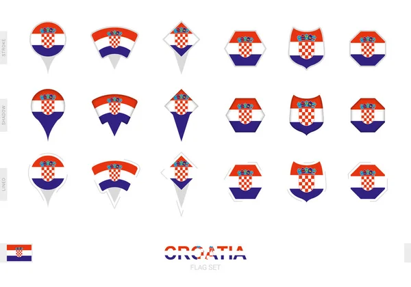 Collection Drapeau Croatie Sous Différentes Formes Avec Trois Effets Différents — Image vectorielle