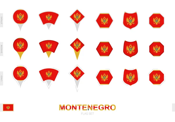Collection Montenegro Flag Different Shapes Three Different Effects — Stock Vector