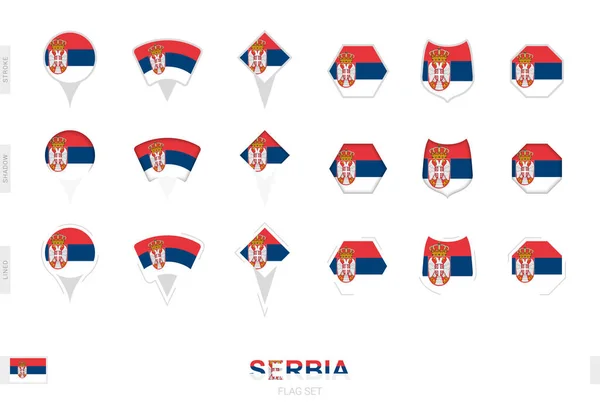 Συλλογή Της Σημαίας Της Σερβίας Διάφορα Σχήματα Και Τρία Διαφορετικά — Διανυσματικό Αρχείο