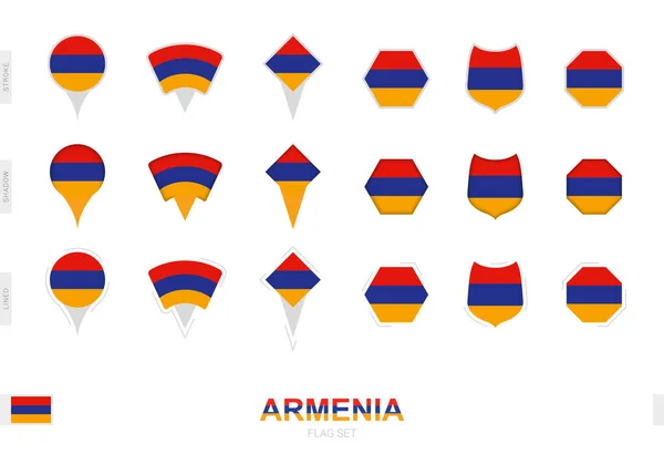 Collezione Della Bandiera Armenia Diverse Forme Con Tre Effetti Diversi — Vettoriale Stock