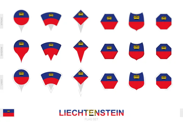 Colección Bandera Liechtenstein Diferentes Formas Con Tres Efectos Diferentes — Archivo Imágenes Vectoriales