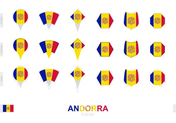 Insamling Andorra Flagga Olika Former Och Med Tre Olika Effekter — Stock vektor