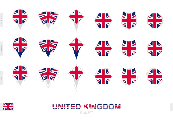 联合王国国旗的不同形状和三种不同效果的收藏 — 图库矢量图片