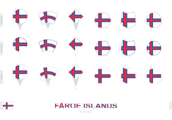 Collection Drapeau Des Îles Féroé Sous Différentes Formes Avec Trois — Image vectorielle