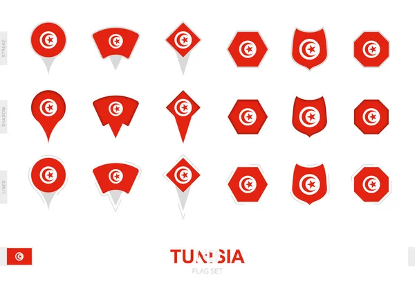 Sammlung Der Tunesischen Flagge Verschiedenen Formen Und Mit Drei Verschiedenen — Stockvektor
