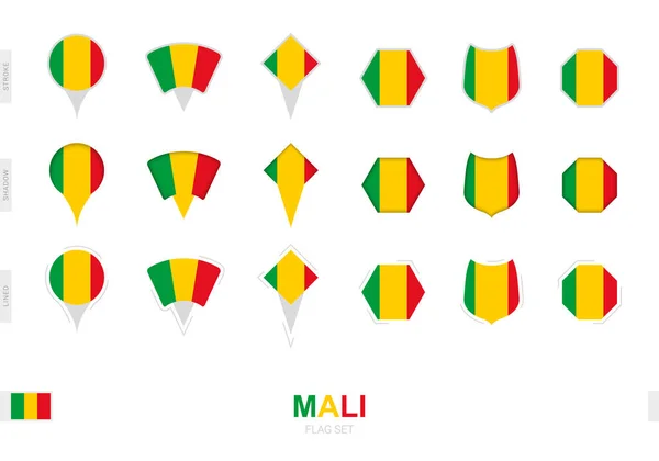 收集不同形状和三种不同效果的马里国旗 — 图库矢量图片