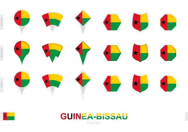 ギニアビサウの旗のコレクションは 異なる形状と3つの異なる効果を持つ — ストックベクタ