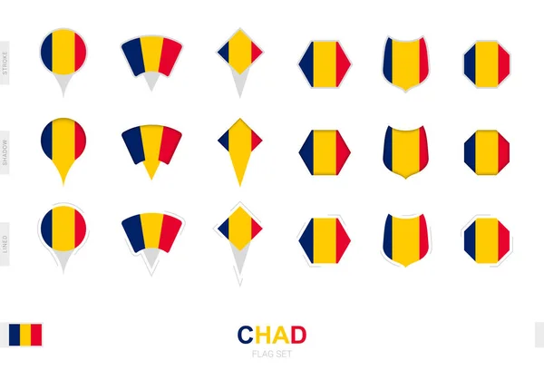 Συλλογή Της Σημαίας Του Τσαντ Διάφορα Σχήματα Και Τρία Διαφορετικά — Διανυσματικό Αρχείο