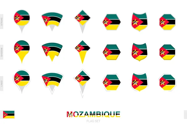 Collection Mozambique Flag Different Shapes Three Different Effects — Stock Vector