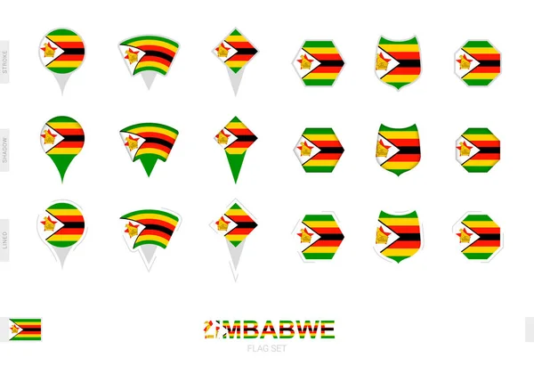 Recolha Bandeira Zimbabué Diferentes Formas Com Três Efeitos Diferentes —  Vetores de Stock